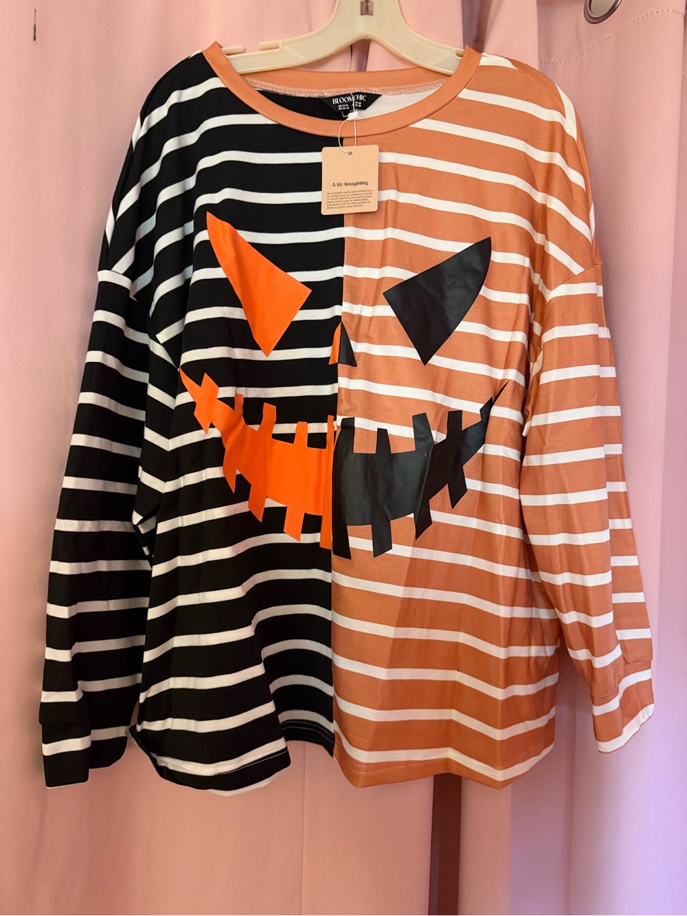 Striped Halloween Pumpkin Face Long Sleeve Top - Size 18/20 - Picture 3 of 6